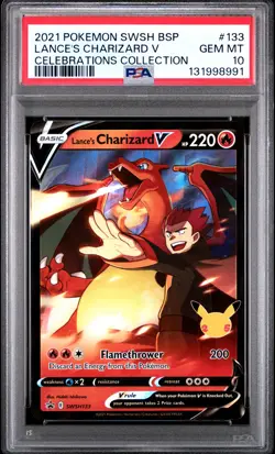 2021 POKEMON SWSH BLACK STAR PROMO CELEBRATIONS COLL LANCE'S CHARIZARD V PSA 10 - Image 1