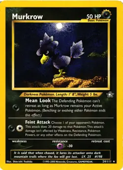 Pokemon TCG Murkrow 24/111 Neo Genesis Non Holo Rare MP - Image 1