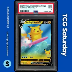 2021 POKEMON SWORD & SHIELD CELEBRATIONS #008/025 SURFING PIKACHU V PSA 9 - Image 1