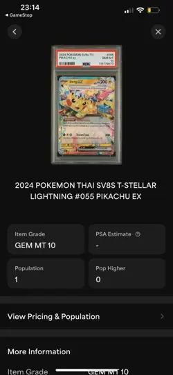 Pokemon Pikachu ex Full Art Holo Rare SV8s Thai PSA 10 #055/182 2024 (POP 1) - Image 3