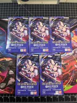 5x One Piece OP14 - THE AZURE SEA’S SEVEN - Sleeved Blister Booster Packs Lot!! - Image 2