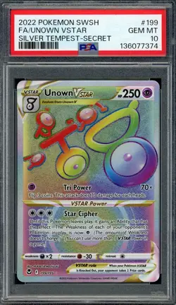 PSA 10 Unown VSTAR (Secret) Silver Tempest 199/195 Holo Pokemon Card B13 - Image 1