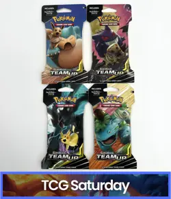 2019 POKEMON SUN & MOON TEAM UP SLEEVED BOOSTER PACK FULL ART SET LOT OF 4 PACKS - Image 1