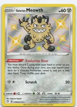 Galarian Meowth SV086/SV122 Shiny Holo Shining Fates: Shiny Vault NM Pokemon - Image 1