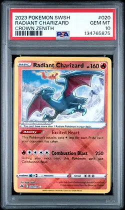 PSA 10 2023 Pokemon Sword And Shield Crown Zenith #020 Radiant Charizard - Image 1