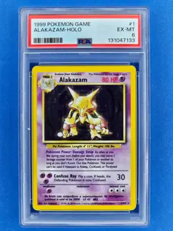 1999 Pokemon Base Set #1 Alakazam Holo Unlimited PSA 6 - Image 1