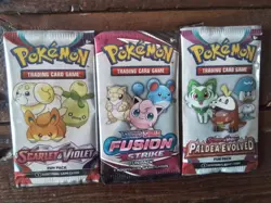 3 Pokemon blister cards paldea Scarlet Fusion Strike Booster Fun Pack promo vmax - Image 1