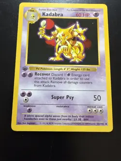 1st Edition Kadabra 32/102 Base Set SHADOWLESS 1999 Pokemon Card TCG - Image 1