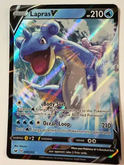 Pokemon TCG Lapras v Sword & Shield Holo Ultra Rare Card 049/202 - Image 1