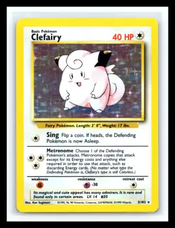 💥 CLEFAIRY Holo Rare # 5/102 | BASE SET | Pokemon 1999 TCG Vintage Card - Image 1