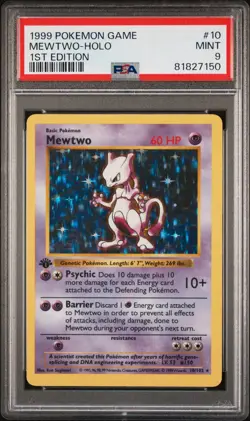 1999 Pokemon Base Set Shadowless 1st Edition Holo Mewtwo #10 PSA 9 MINT - Image 1