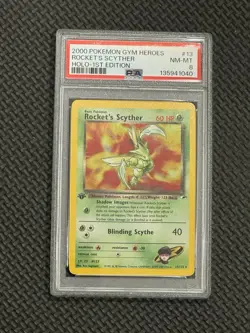 2000 Pokemon Gym Heroes Holo Rare Rocket’s Scyther First Edition 13/132 PSA 8 - Image 1
