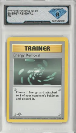 1999 Pokemon Base 1st Ed ENERGY REMOVAL #92/102 💎 DSG 8 NM/Mint - Image 1