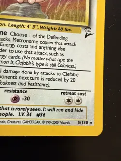 Pokemon Clefable Holo Rare Card 5/130 Base Set 2 - Image 4