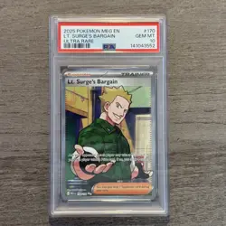 2025 Pokemon Mega Evolutions Lt Surge's Bargin Ultra Rare PSA 10 - Image 1
