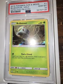 2019 Pokemon Sun & Moon Detective Pikachu Holo Bulbasaur #1 PSA 10 - Image 1
