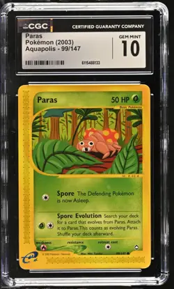 CGC GEM MINT 10 Pokemon Paras 99/147 2003 Aquapolis - Image 1