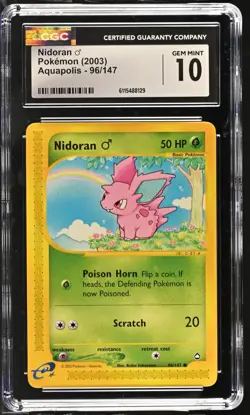 CGC GEM MINT 10 Pokemon Nidoran 96/147 2003 Aquapolis - Image 1