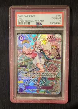 PSA 10 One Piece TCG Uta SP Alt Art OP02-120 with Fuchsia Graded Guard - Image 1