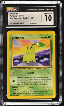 CGC GEM MINT 10 Pokemon Chikorita 53/111 2000 Neo Genesis 1st Edition - Image 1