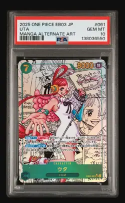 PSA 10 2025 One Piece JPN Uta Manga Alt Art EB03-062 With Emerald Graded Guard - Image 1