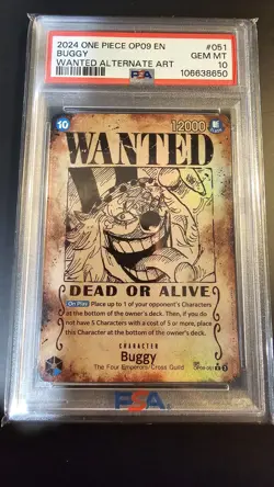 Bandai One Piece CCG Buggy OP09-051 Alternate Art Foil Rare EN Emperors PSA 10 - Image 1