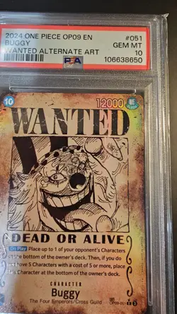 Bandai One Piece CCG Buggy OP09-051 Alternate Art Foil Rare EN Emperors PSA 10 - Image 5