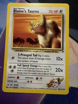 Blaine's Tauros 64/132 Gym Heroes Series Common Basic Pokemon Card WOTC 2000 - Image 1