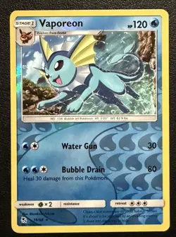 Pokemon Vaporeon Holo Rare Card Hidden Fates #18/68 Reverse Holo NM - Image 1