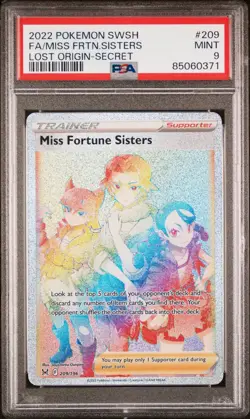PSA 9 MINT Miss Fortune Sisters Full Art 194/196 2022 Lost Origin Pokemon Card - Image 1