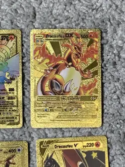 Set of 9 Charizard V,DX,GX,VMax French Gold Accents Foil Fan Art Cards LP - Image 4