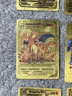 Set of 9 Charizard V,DX,GX,VMax French Gold Accents Foil Fan Art Cards LP - Image 5