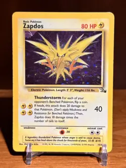 Zapdos Base Set Holo Rare Card 1999 Unlimited, 16/102, Vintage WOTC Pokemon TCG - Image 1