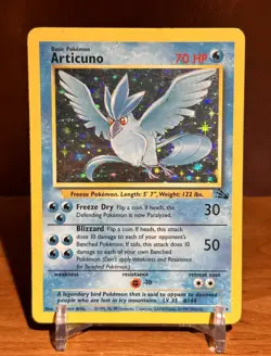Articuno Holo Rare Card 2/62 Fossil Base Set, Vintage 1999 WOTC Pokemon TCG - Image 1