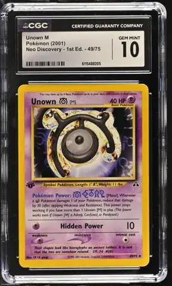 CGC GEM MINT 10 Pokemon Unown M 49/75 2001 Neo Discovery 1st Edition - Image 1
