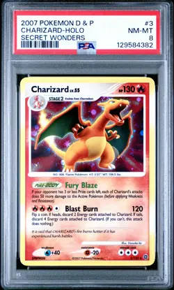 2007 POKEMON DIAMOND & PEARL SECRET WONDERS #3 CHARIZARD-HOLO PSA 8 - Image 1