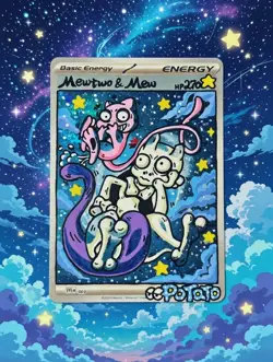 Pokemon Mewtwo and Mew GX TCG Sun & Moon Holo Promo Card #SM191 DIY Hand Drawn🫟 - Image 1