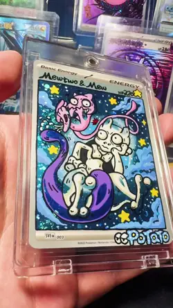 Pokemon Mewtwo and Mew GX TCG Sun & Moon Holo Promo Card #SM191 DIY Hand Drawn🫟 - Image 2
