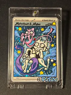 Pokemon Mewtwo and Mew GX TCG Sun & Moon Holo Promo Card #SM191 DIY Hand Drawn🫟 - Image 4