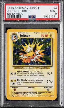 1999 POKEMON JUNGLE NO SYMBOL #4 JOLTEON-HOLO PSA 9 - Image 1