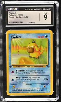 CGC MINT 9 Pokemon Psyduck 53/62 1999 Fossil 1st Edition - Image 1