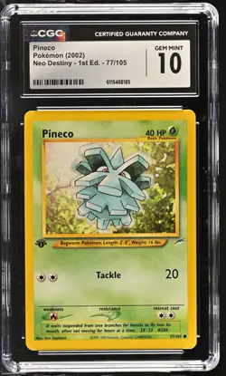 CGC GEM MINT 10 Pokemon Pineco 77/105 2002 Neo Destiny 1st Edition - Image 1