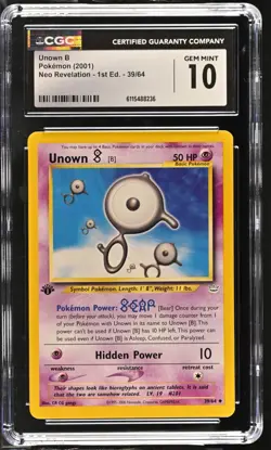 CGC GEM MINT 10 Pokemon Unown B 39/64 2001 Neo Revelation 1st Edition - Image 1