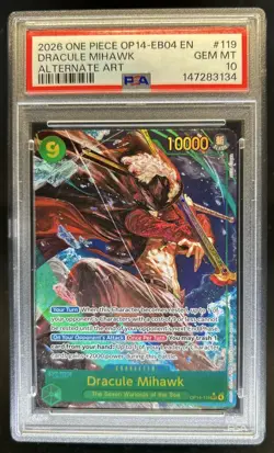 2026 One Piece Seven Dracule Mihawk Secret Rare Alt Art Manga #OP14-119 PSA 10 - Image 1