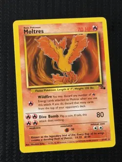 Moltres Fossil Set Rare Non Holo Pokemon Card 27/62 Vintage 1999 WoTC - Image 1
