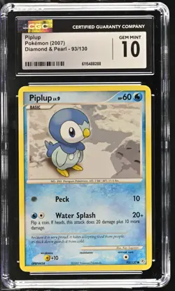 CGC GEM MINT 10 Pokemon Piplup 93/130 2007 Diamond & Pearl - Image 1