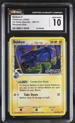 CGC 10 GEM MINT Beldum EX Delta Species 59/113 Reverse Holo STAMPED Pokemon Card - Image 1