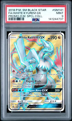 2018 POKEMON SM BLACK STAR PROMO #SM141 FULL ART/WHITE KYUREM GX PSA 9 - Image 1