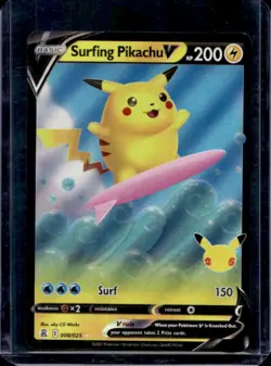 2021 Pokemon SWSH Celebrations Surfing Pikachu V Ultra Rare #008/025 - Image 1