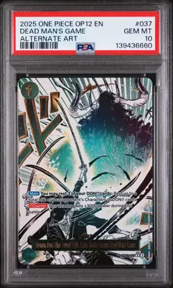 2025 ONE PIECE OP12-LEGACY OF THE MASTER ALT ART #037 DEAD MAN'S GAME PSA 10 - Image 1